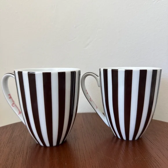 Henri Bendel Brown and White Striped Mugs (2) - Picture 4 of 8